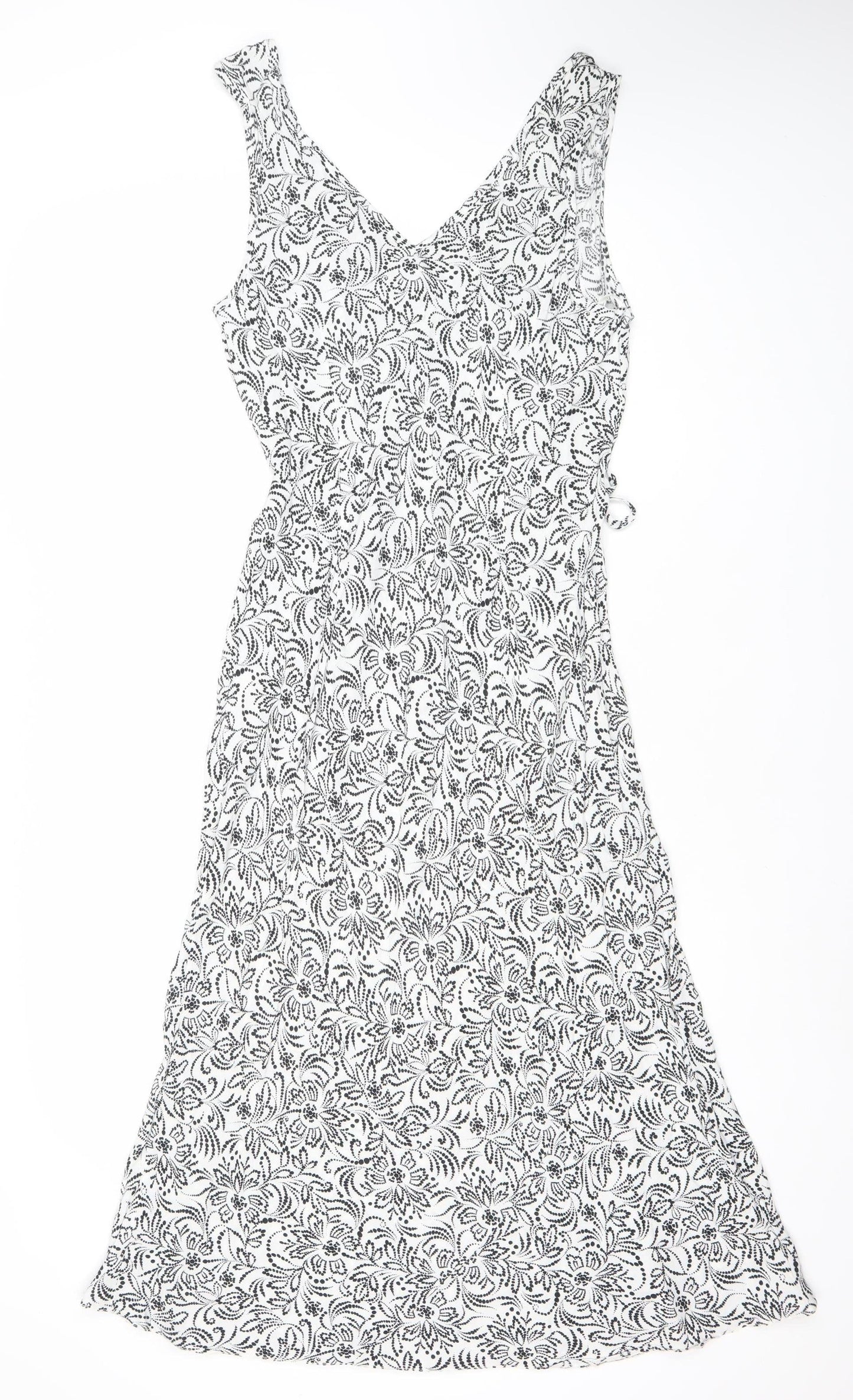 BHS Women’s White Floral Midi A-Line Dress Size 14 Viscose Sleeveless