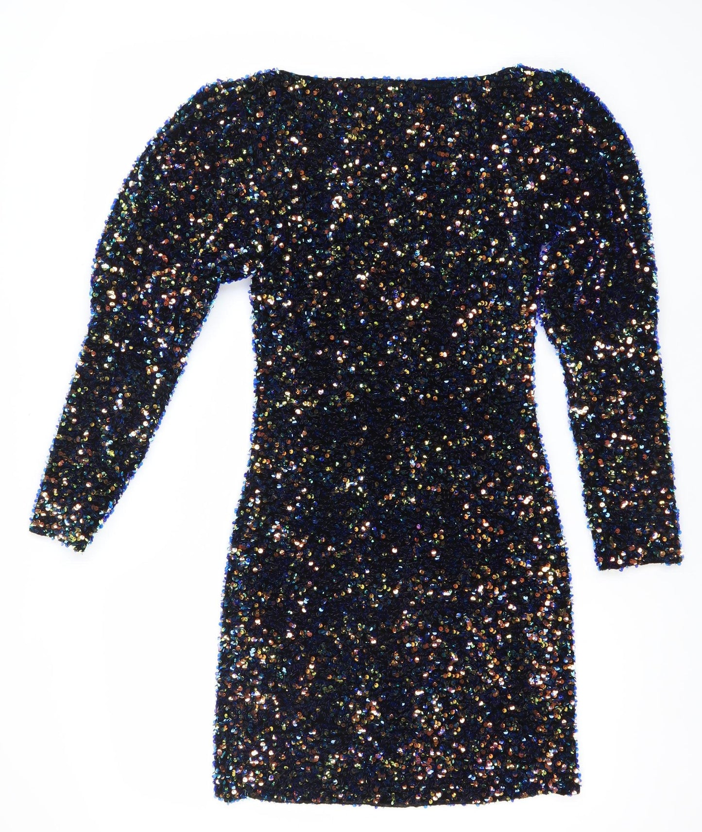 ZARA Womens Black Sequin Bodycon Mini Dress XS Party Cocktail Puff Sleeve