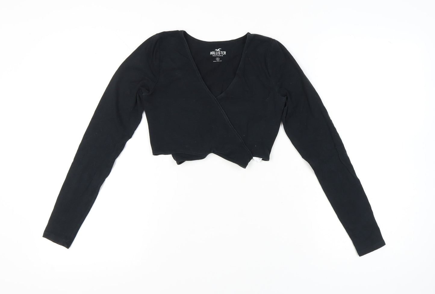 Hollister Womens Black Slim Fit Wrap Blouse Size S Long Sleeve