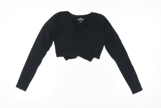 Hollister Womens Black Slim Fit Wrap Blouse Size S Long Sleeve
