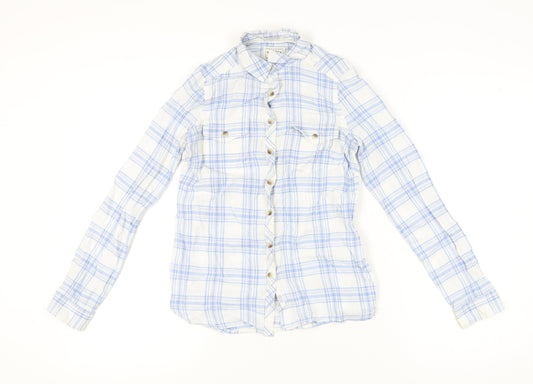 FatFace Women’s Blue Plaid Cotton Button-Up Shirt Size 8