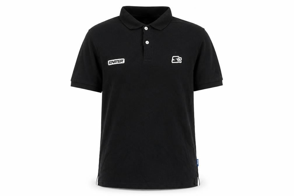 Starter Men's Black Polo Shirt Size L Logo Short Sleeve Cotton Casual
