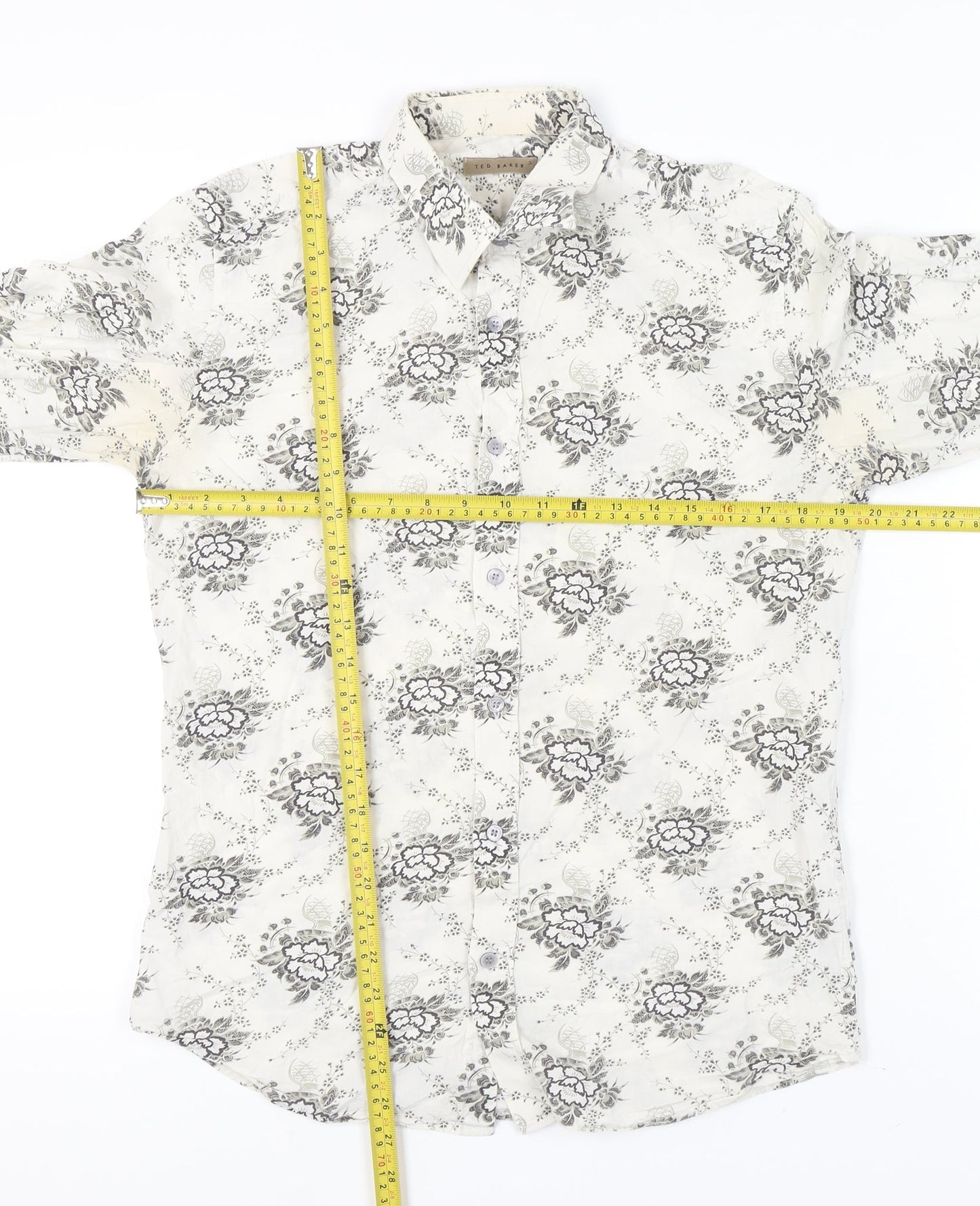 Ted Baker Men’s White Floral Shirt Size M Long Sleeve Button-Up