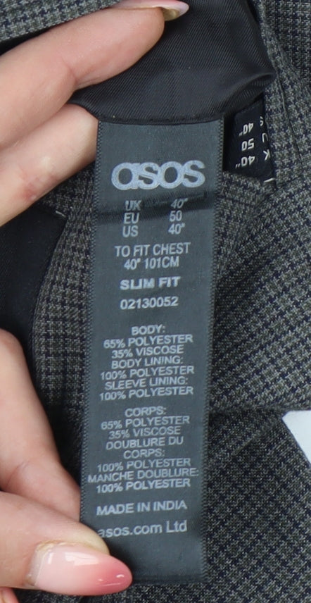 ASOS Men’s Grey Slim Fit Checked Blazer Jacket 40 Chest