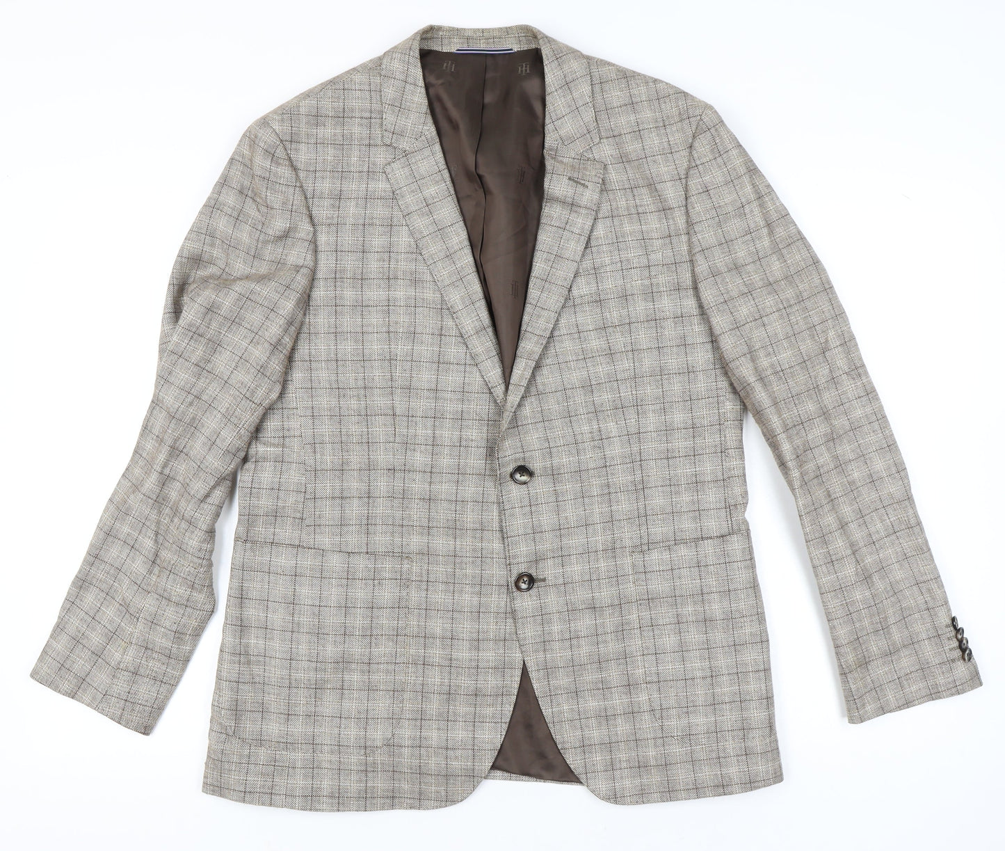 Tommy Hilfiger Men Beige Check Blazer Jacket Size 52 Regular Fit