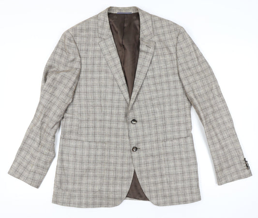 Tommy Hilfiger Men Beige Check Blazer Jacket Size 52 Regular Fit