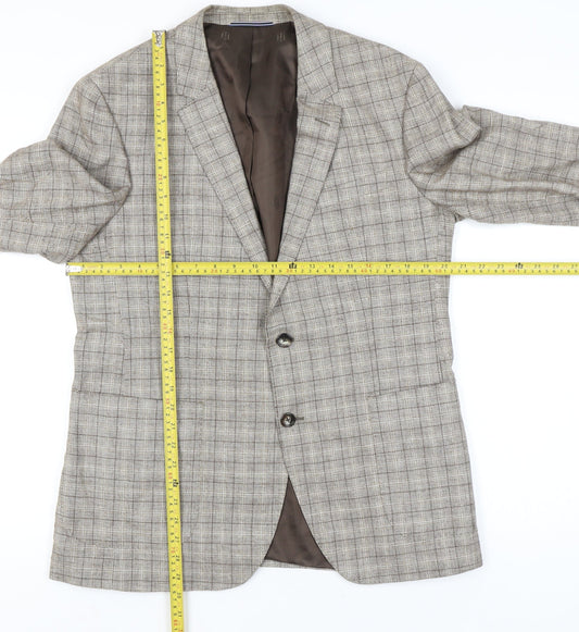 Tommy Hilfiger Men Beige Check Blazer Jacket Size 52 Regular Fit
