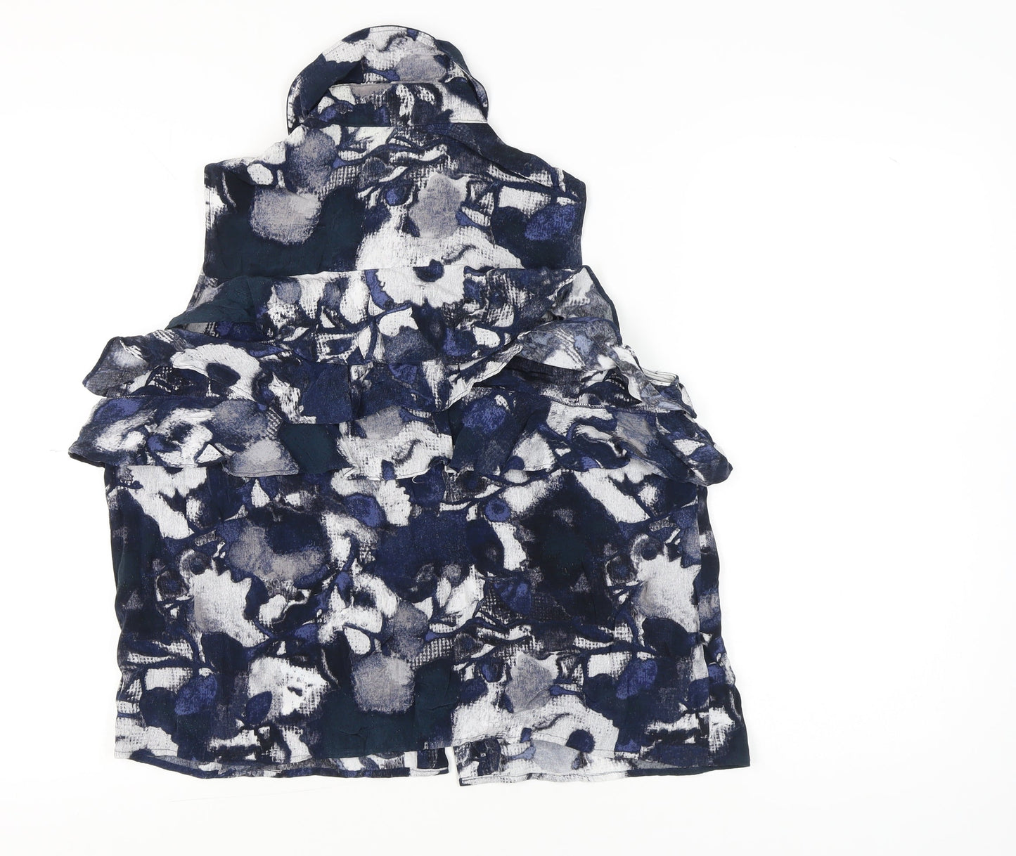 Paul Costelloe Women’s Blue Floral Ruffle Sleeveless Blouse Size 4