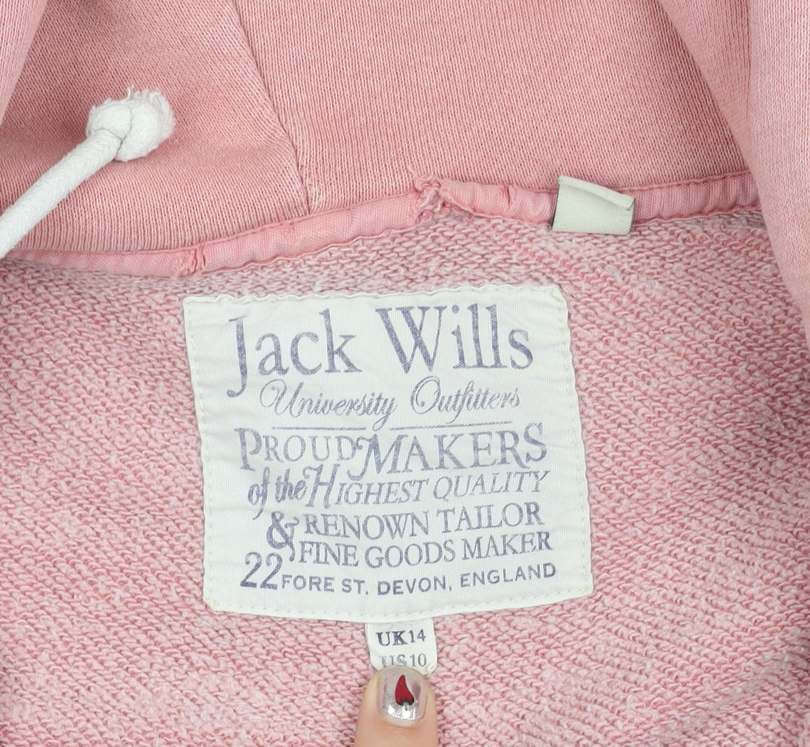 Jack Wills Womens Pink UK 14 Zip Hoodie Jacket with Logo