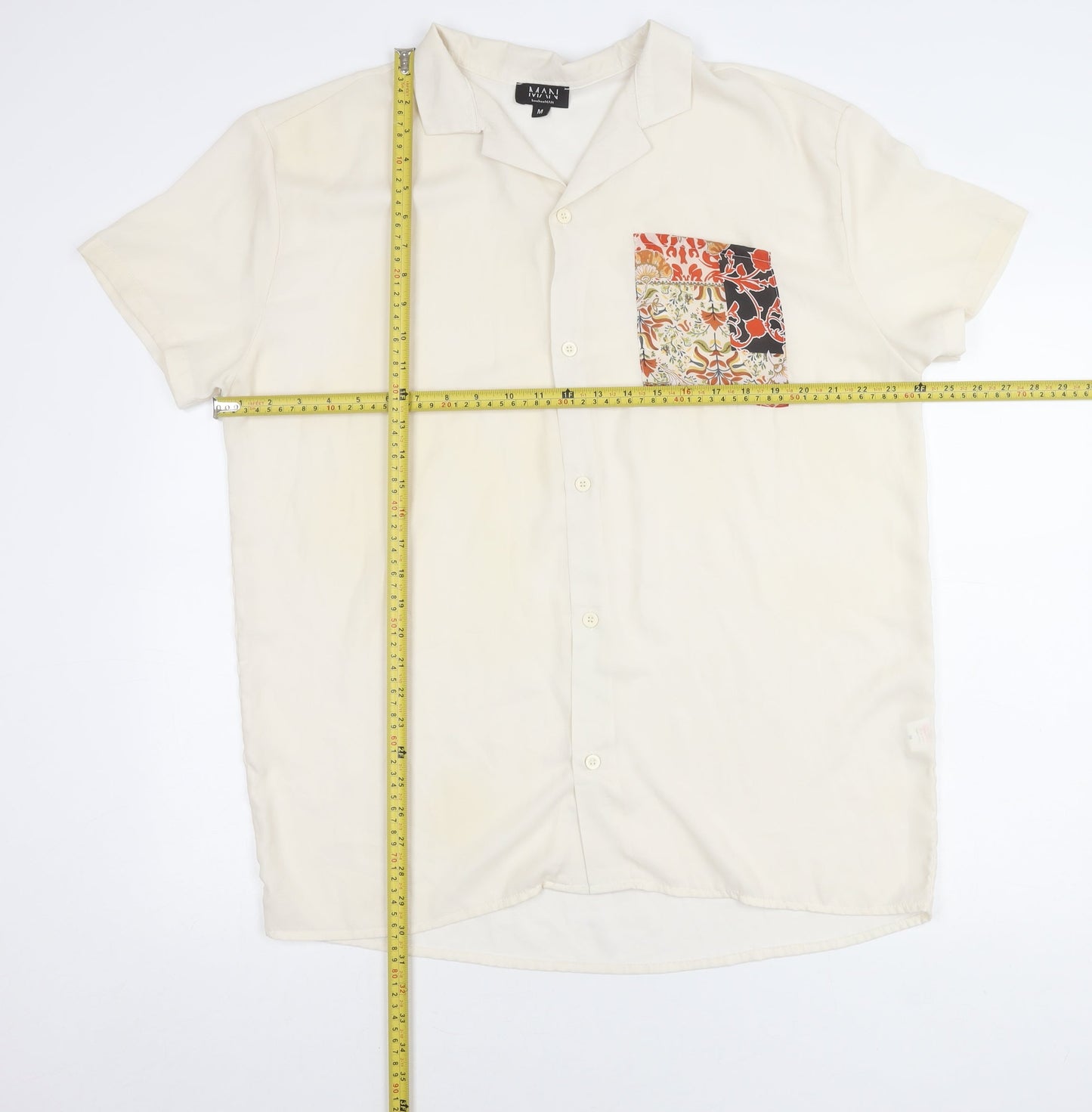 boohooMAN Men's White Short Sleeve Button-Up Shirt M Summer Casual