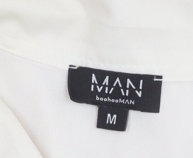 boohooMAN Men's White Short Sleeve Button-Up Shirt M Summer Casual
