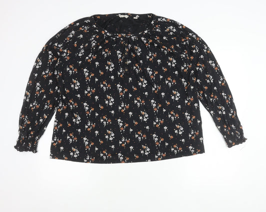 Fat Face Women’s Black Floral Tunic Blouse UK 18 Long Sleeve