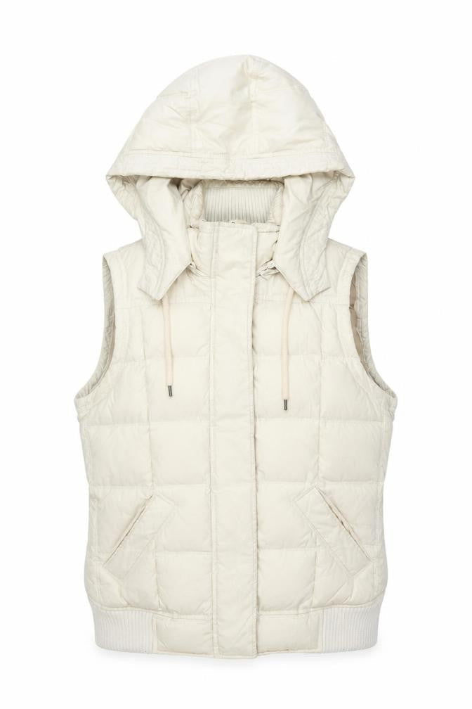 Jackpot Women Beige Hooded Puffer Waistcoat M Quilted Winter