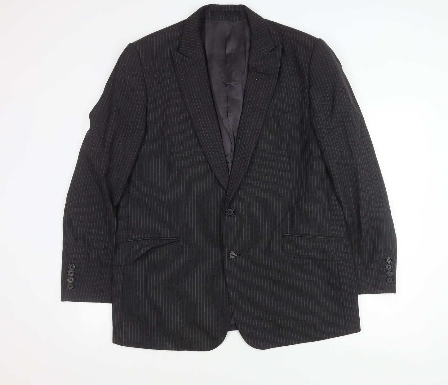 Jaeger Men’s Black Pinstripe Wool Blazer Jacket 44R