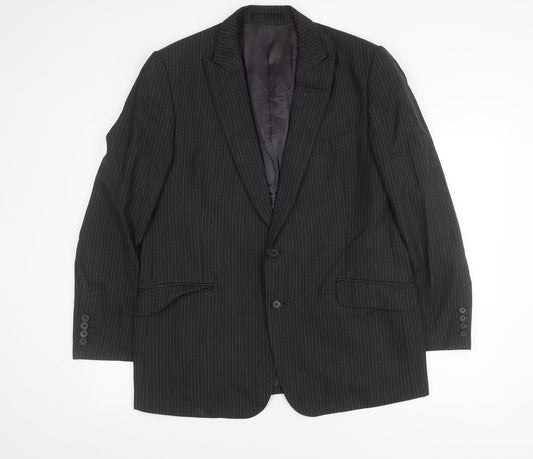 Jaeger Men’s Black Pinstripe Wool Blazer Jacket 44R