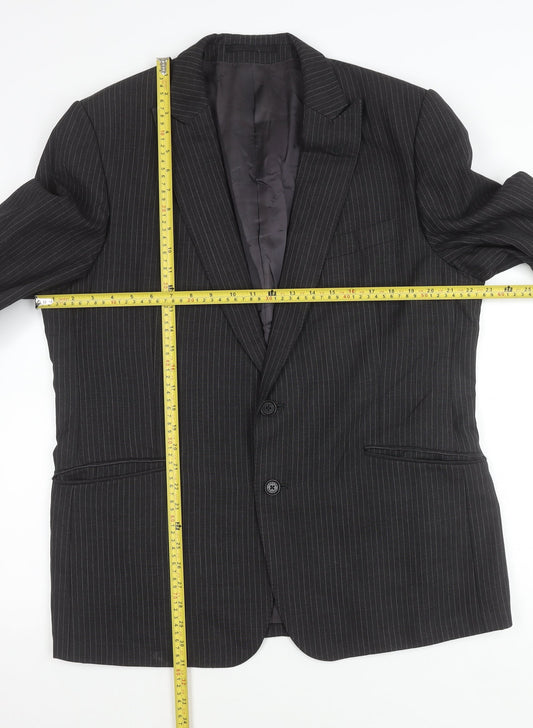 Jaeger Men’s Black Pinstripe Wool Blazer Jacket 44R