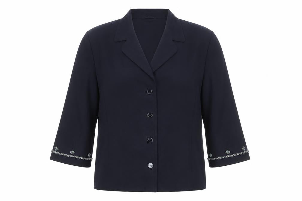 Country Casuals Women’s Blue Silk Suit Jacket Size 14 3/4 Sleeve Formal Blazer