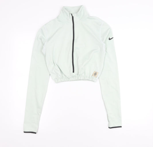 Nike Womens Green L Cropped Track Jacket Dri-Fit Half Zip Running Gym