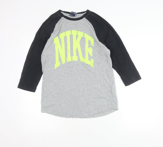 Nike Men’s Grey Black 3/4 Sleeve Logo Graphic T-Shirt Size M