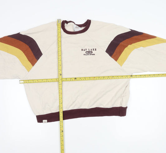 Pull&Bear Womens Beige XS Colourblock Crew Neck Pullover Sweatshirt