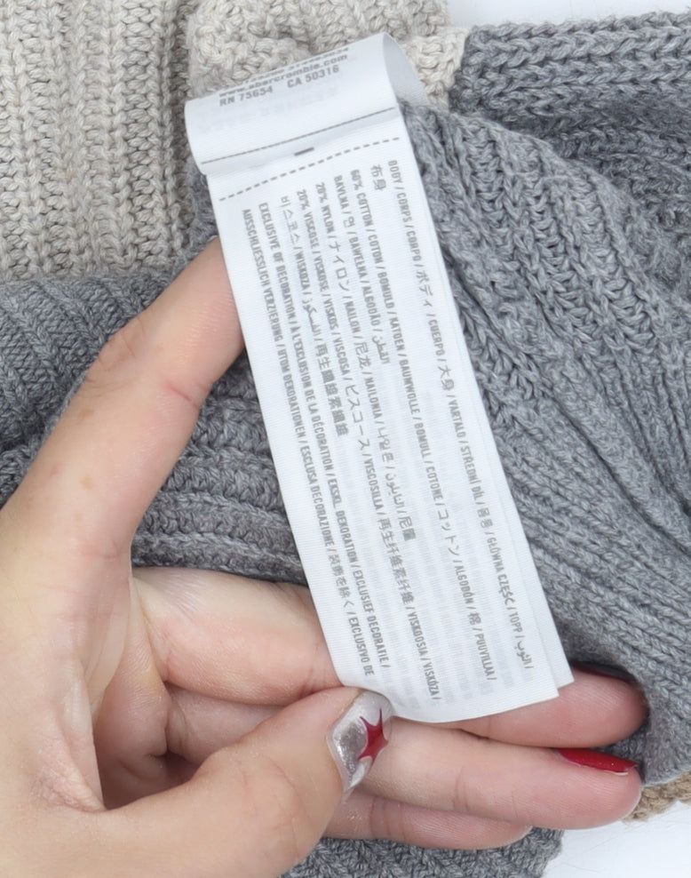 Hollister Womens M Beige Brown Grey Striped Knit Pullover Jumper