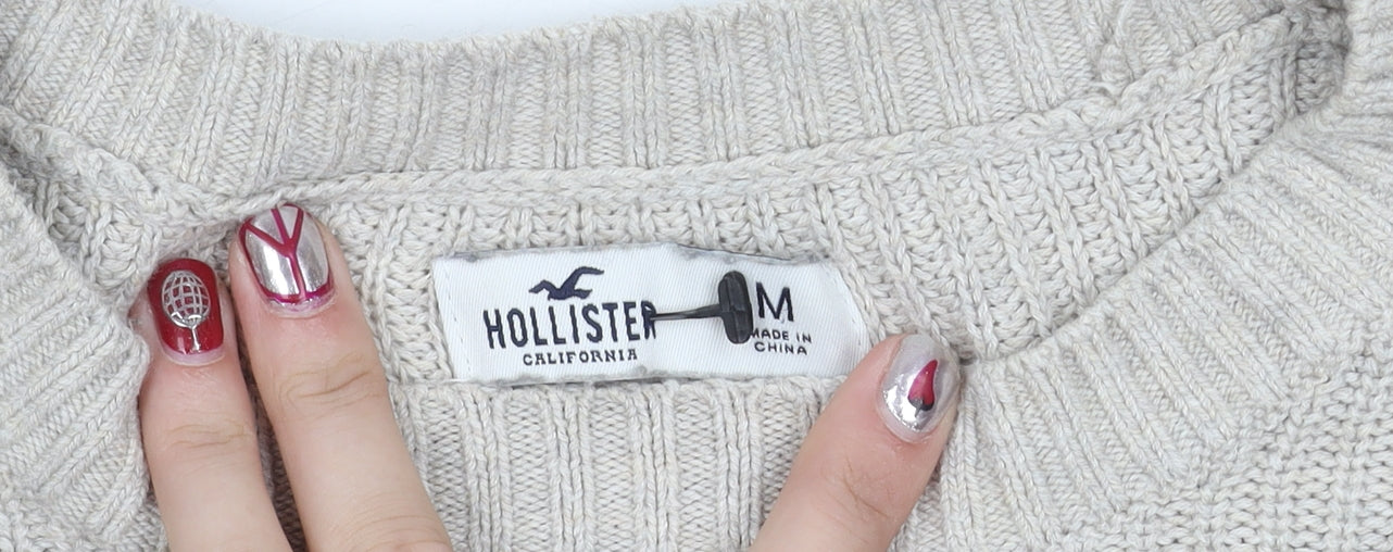 Hollister Womens M Beige Brown Grey Striped Knit Pullover Jumper