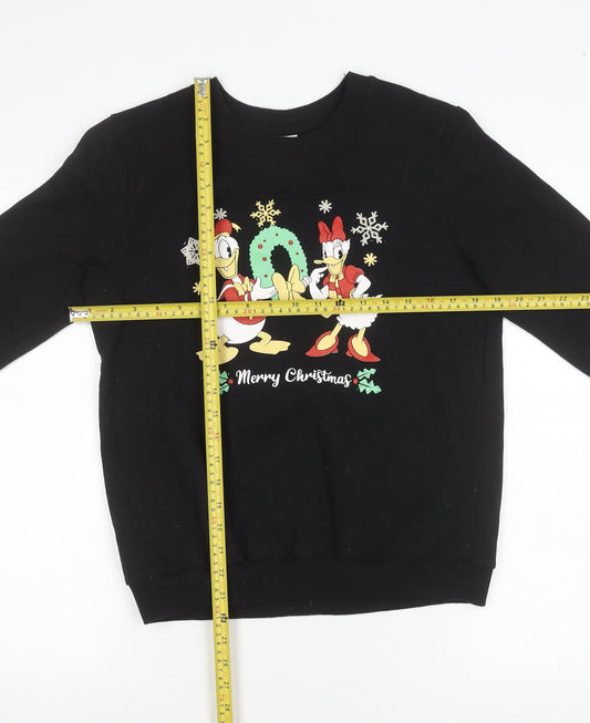Disney Women Black S Pullover Christmas Sweatshirt Donald Daisy Duck