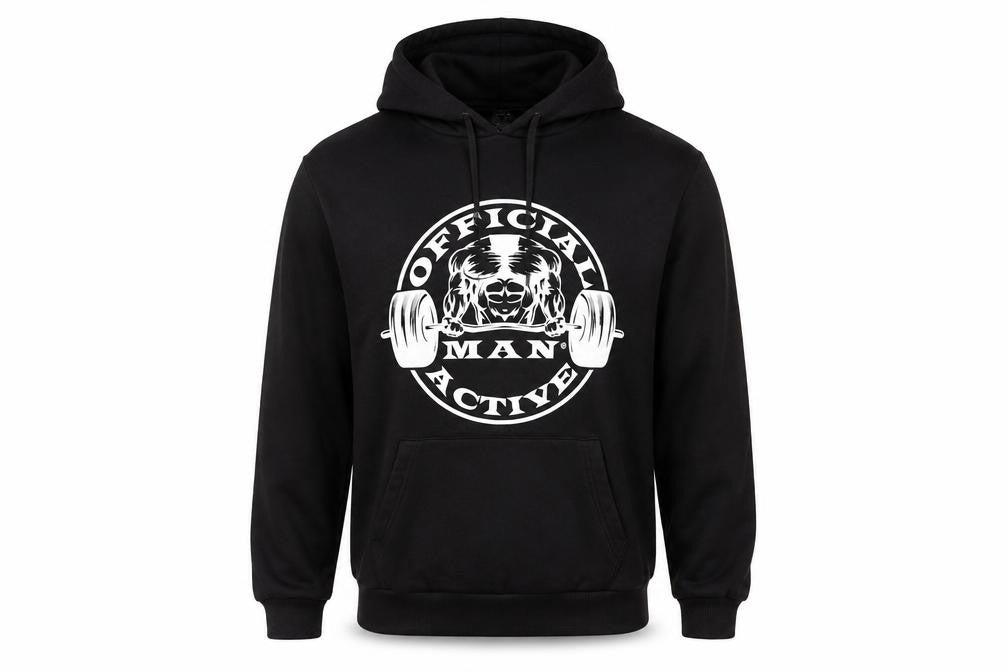 Front view of boohooMAN Men’s Black Pullover Hoodie S Logo Gym Activewear