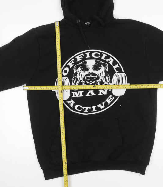 BoohooMAN Men’s Black Pullover Hoodie S Logo Gym Activewear