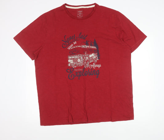 FatFace Men’s Red 2XL Graphic Print Crew Neck Cotton T-Shirt