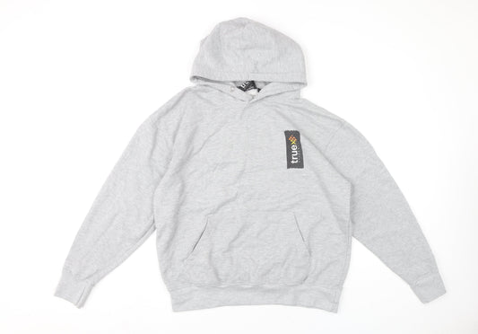 True Student Mens Grey Pullover Hoodie M Regular Fit Graphic Print
