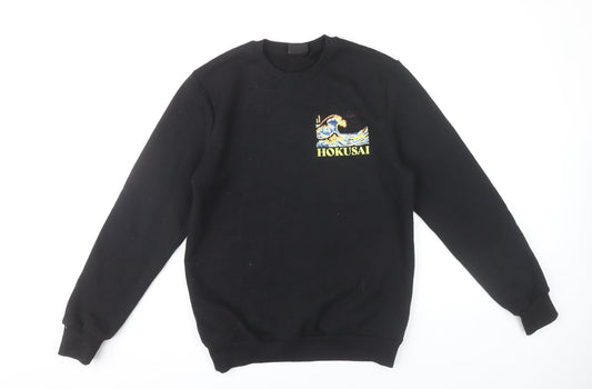 Hokusai Men’s Black Pullover Sweatshirt S Regular Fit Graphic Art