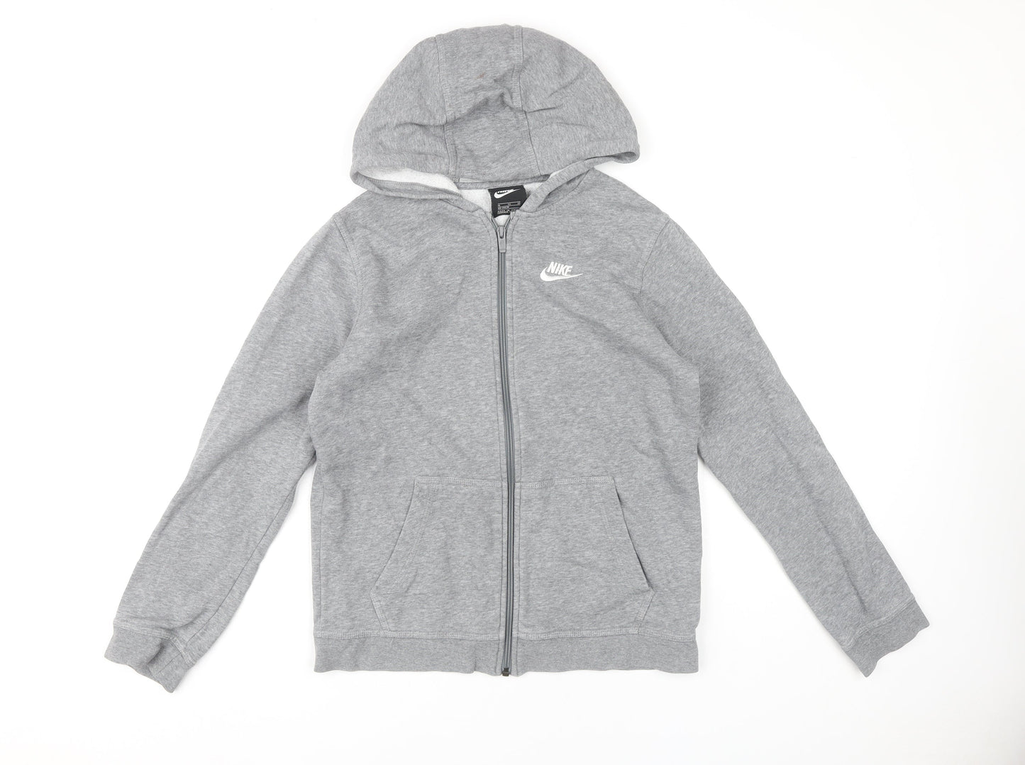 Nike Boys Grey Full Zip Hoodie XL (158-170cm) Cotton Blend Sportswear