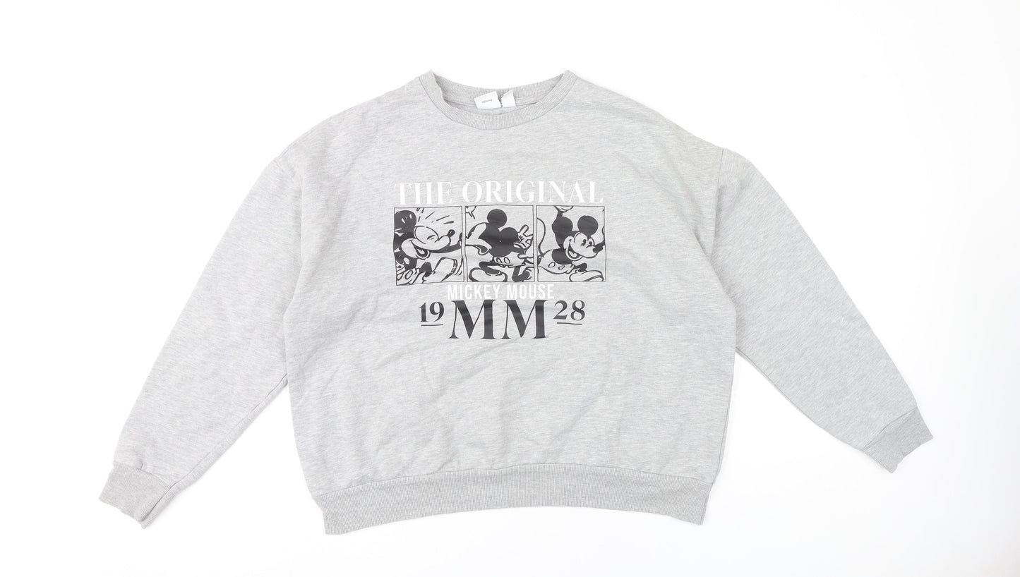Disney Womens Grey Mickey Mouse Pullover Sweatshirt L 14/16