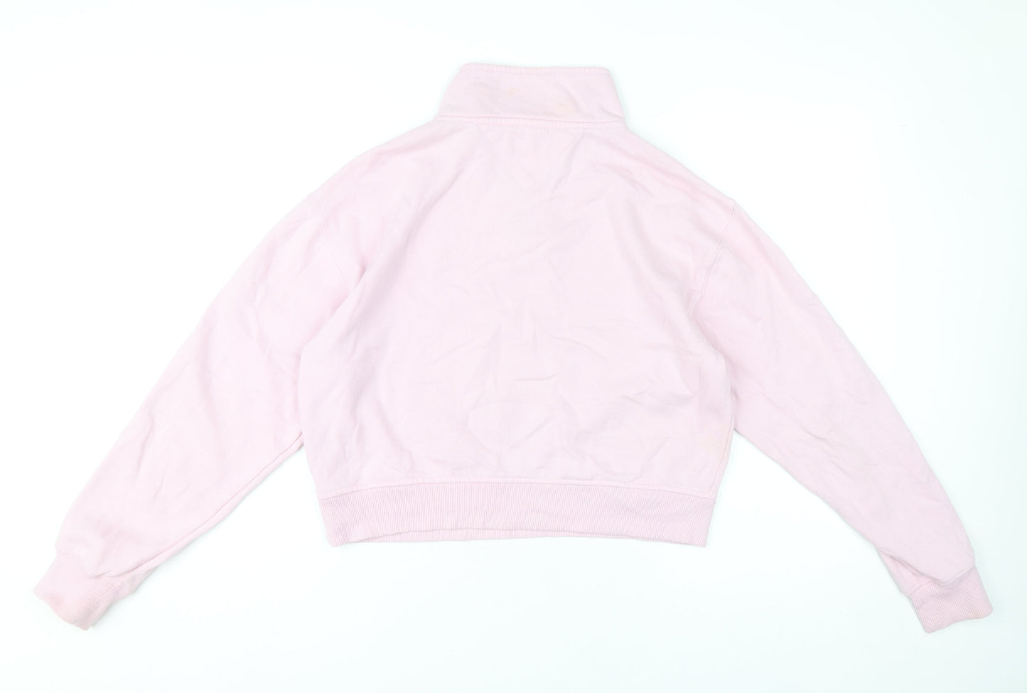 Tommy Jeans Women Pink 1/4 Zip Sweatshirt M Regular Fit Cotton Blend