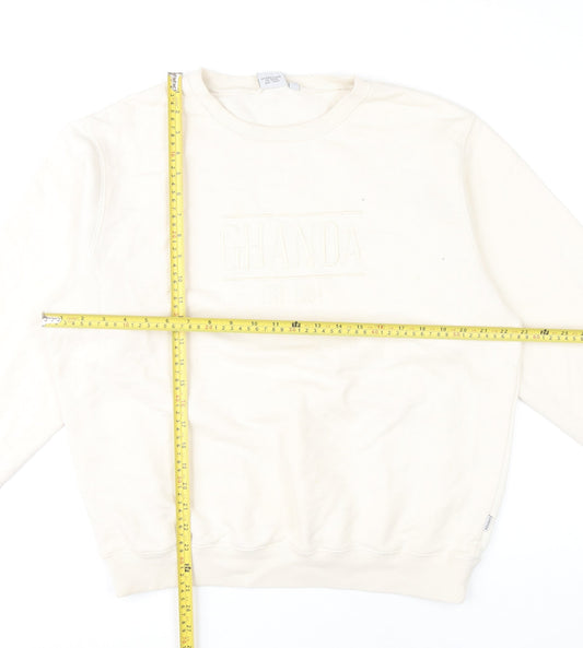 Ghanda Womens Ivory Cotton Pullover Sweatshirt Size 12