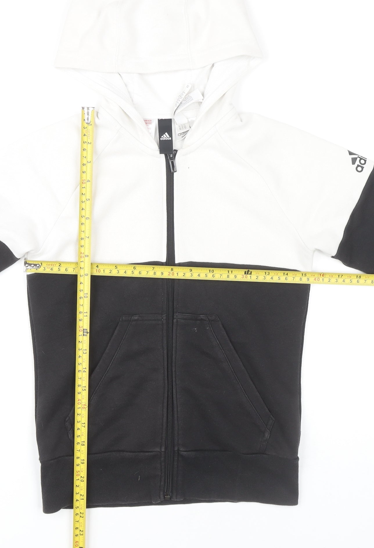 Adidas Boys Black & White Colourblock Full Zip Hoodie 11-12Y Sportswear