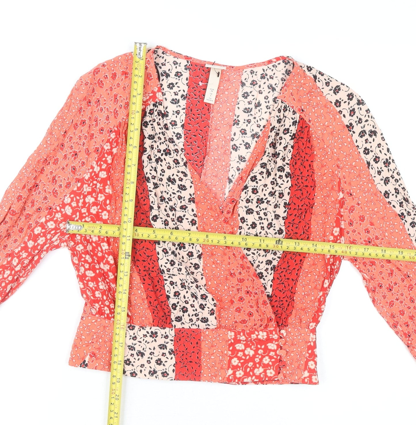 H&M Womens Multicoloured Floral Wrap Blouse UK 6 Long Sleeve Viscose