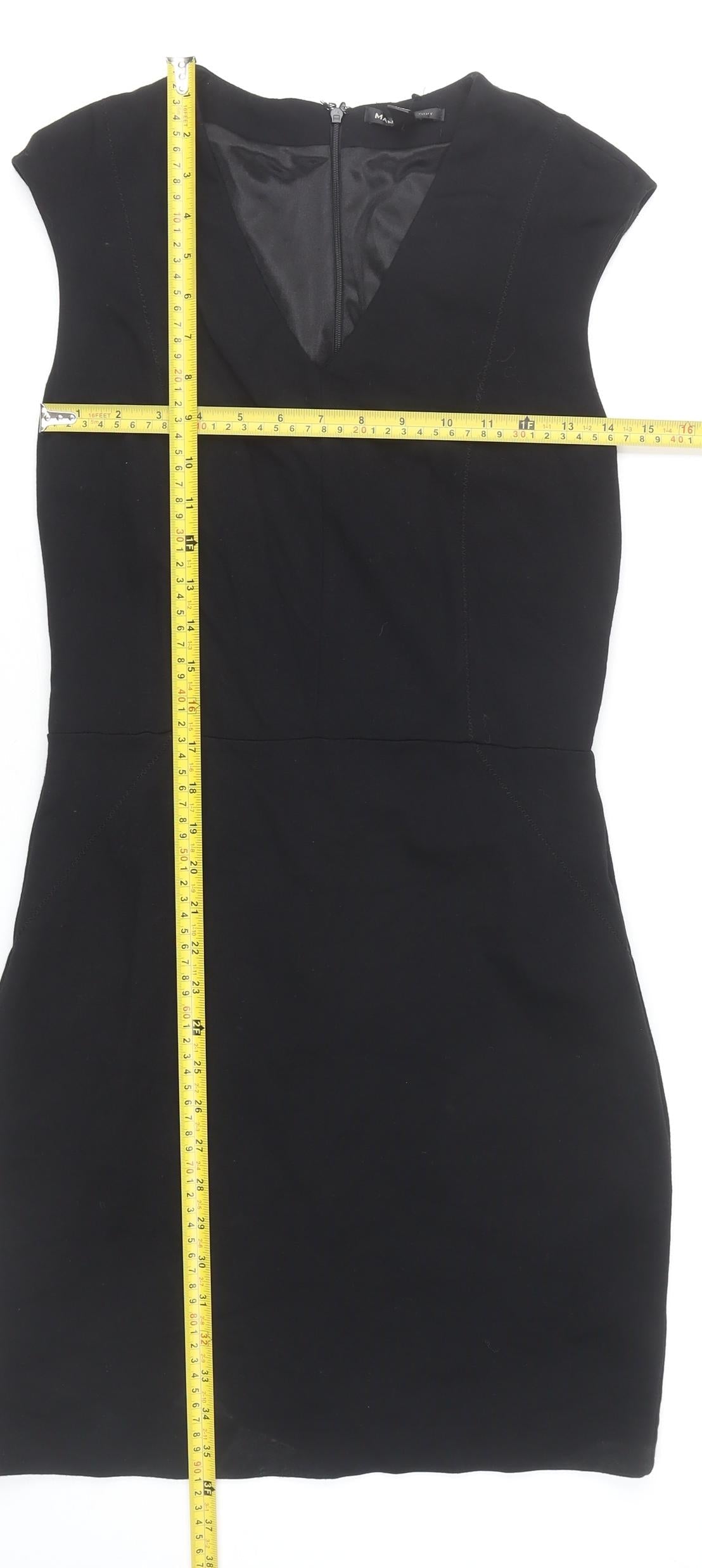 Mango Women’s Black Bodycon Dress Size 10 Sleeveless V-Neck Work Party