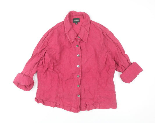 Hobbs Womens Pink Linen Button-Up Shirt Size 14 3/4 Sleeve