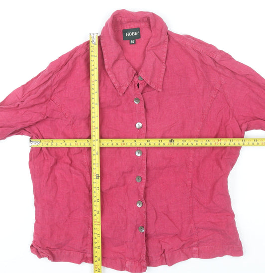Hobbs Womens Pink Linen Button-Up Shirt Size 14 3/4 Sleeve