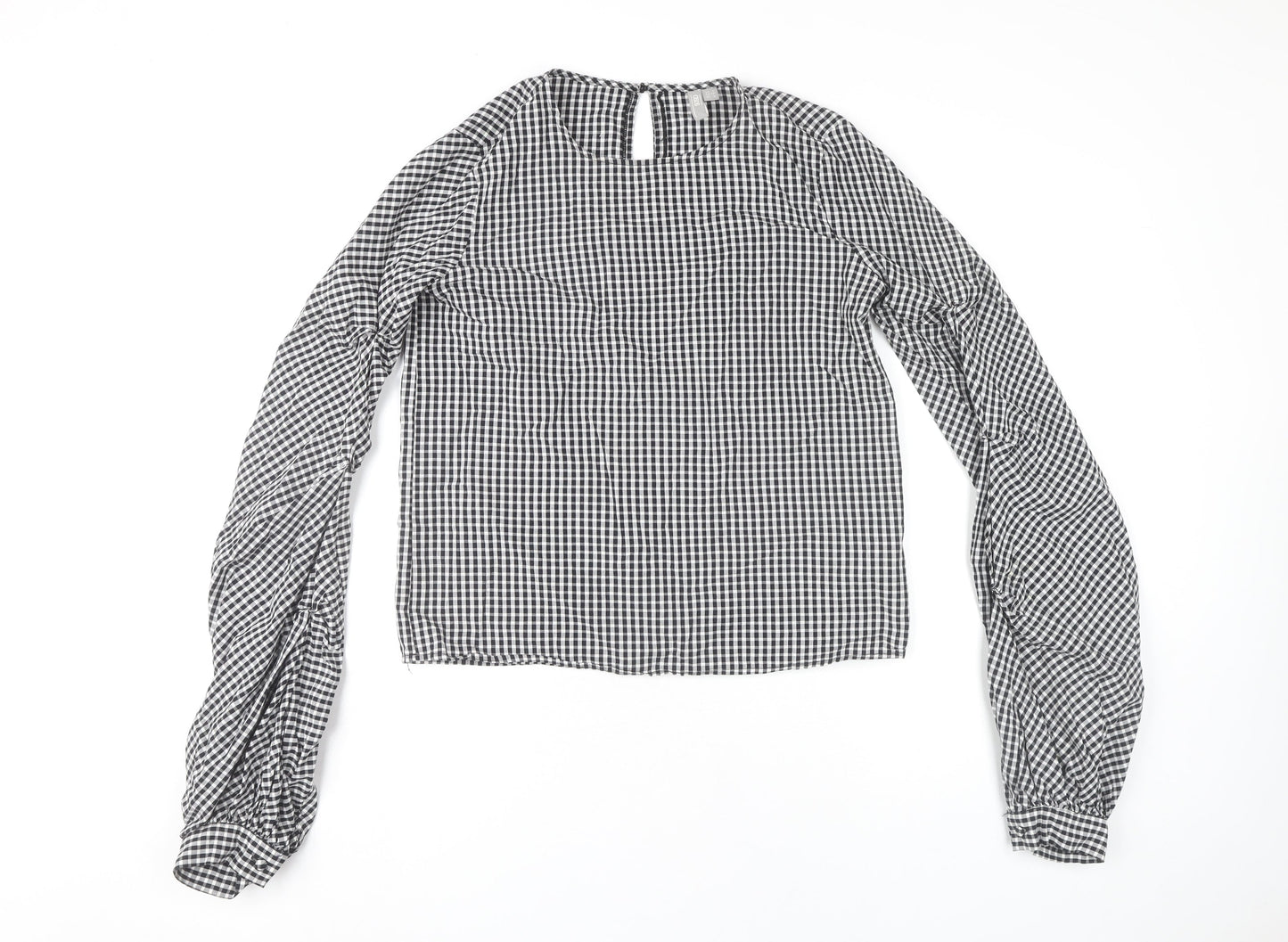 ASOS Womens Black Check Blouse UK 6 Long Sleeve Cotton Casual