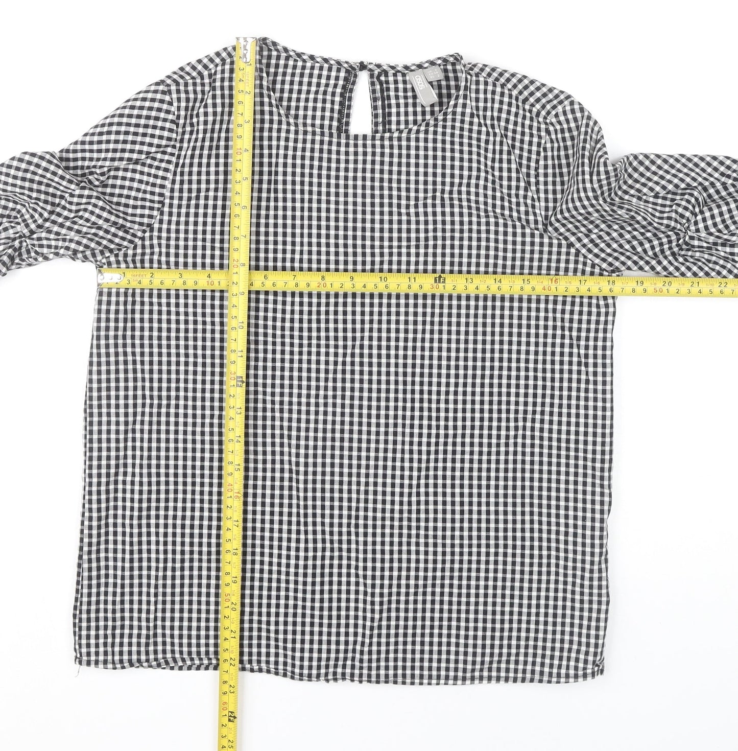 ASOS Womens Black Check Blouse UK 6 Long Sleeve Cotton Casual