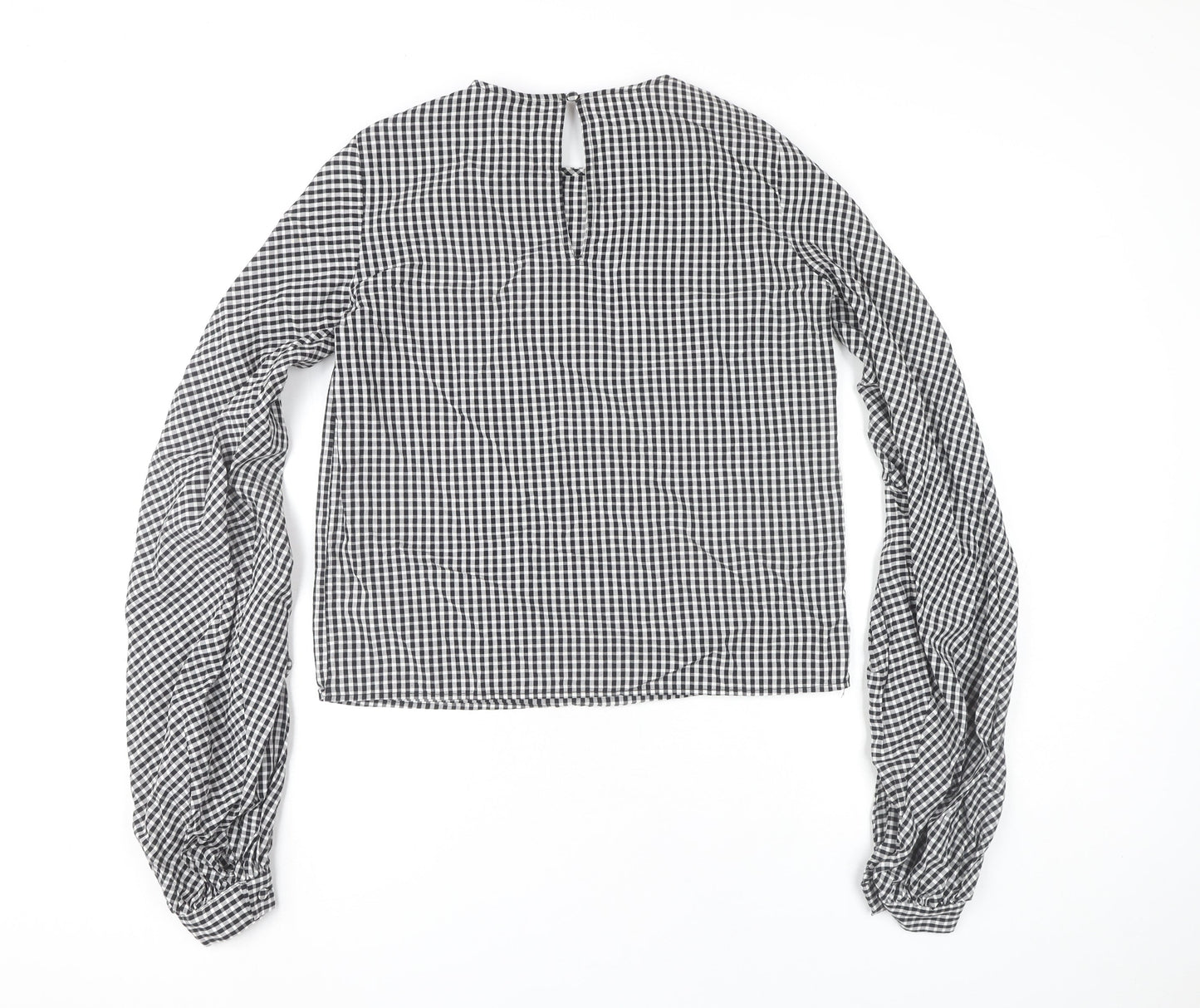 ASOS Womens Black Check Blouse UK 6 Long Sleeve Cotton Casual