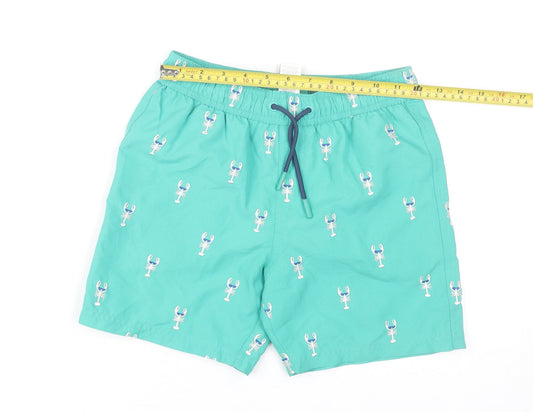 Marks and Spencer Boys Green Lobster Swim Shorts 8-9 Years Quick Dry