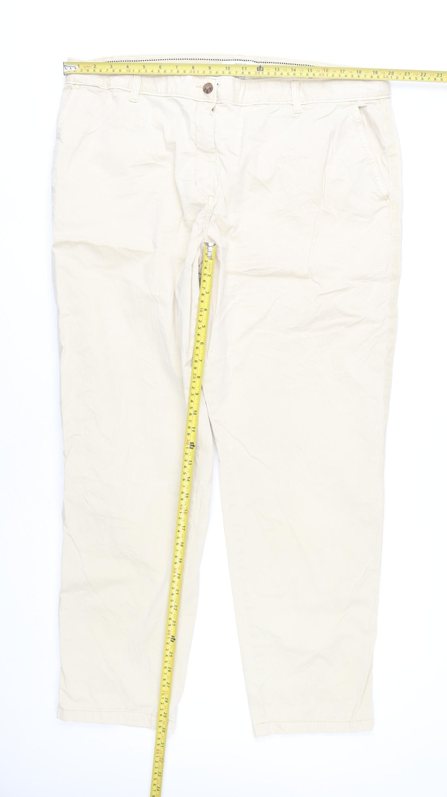 Marks and Spencer Womens Beige Chino Trousers Size 20 Long