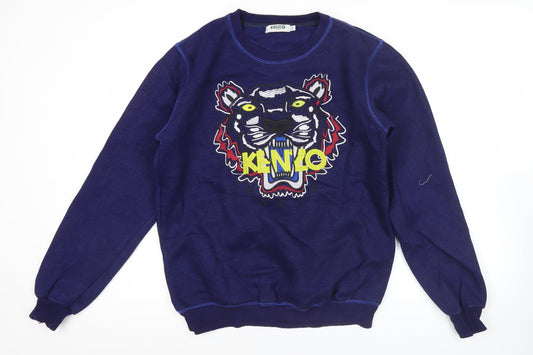 Kenzo Men’s Blue Sweatshirt M Embroidered Tiger Logo Pullover
