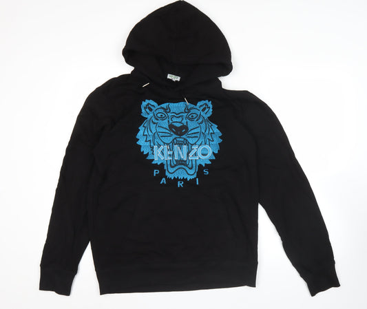 Kenzo Men’s Black XL Pullover Hoodie with Embroidered Tiger Logo