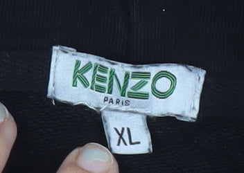 Kenzo Men’s Black XL Pullover Hoodie with Embroidered Tiger Logo