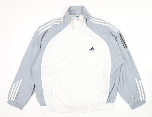 Adidas Mens XL Grey White Track Jacket Full Zip Sportswear